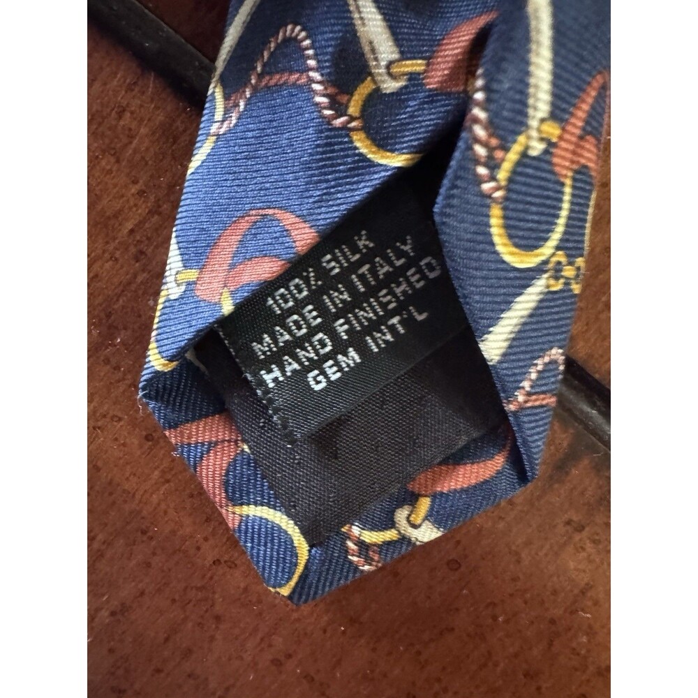 Vintage GUCCI Logo Interlocking Chain Full Length Men's Blue Silk Neck Tie Italy - Picture 4 of 7